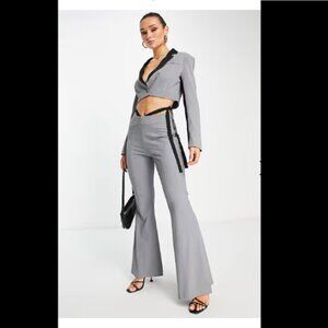 ASOS x Extro & Vert Tailored Flare Trousers Pants Contrast Tie Waist Size US 4
